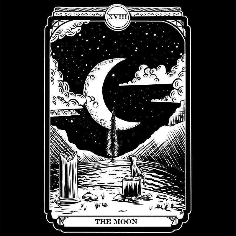 Black Tshirt with the Moon Tarot card graphic on the front.