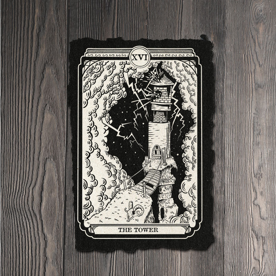 Tower Tarot Card Art Print on Handmade Cotton Paper