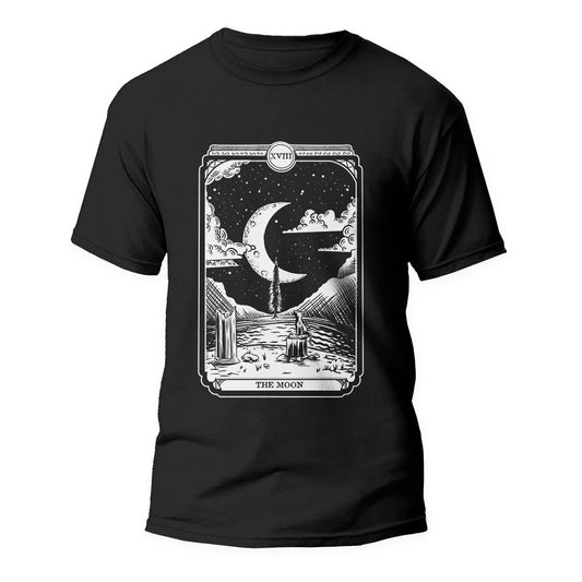 Black Tshirt with the Moon Tarot card graphic on the front.