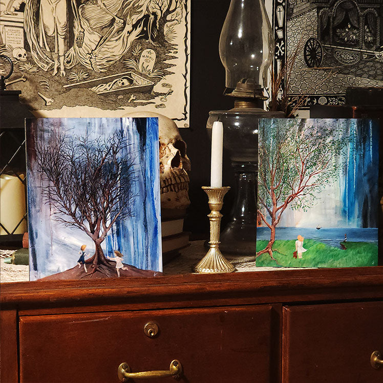 Kids Playing around Tree (Art Print on Metal)