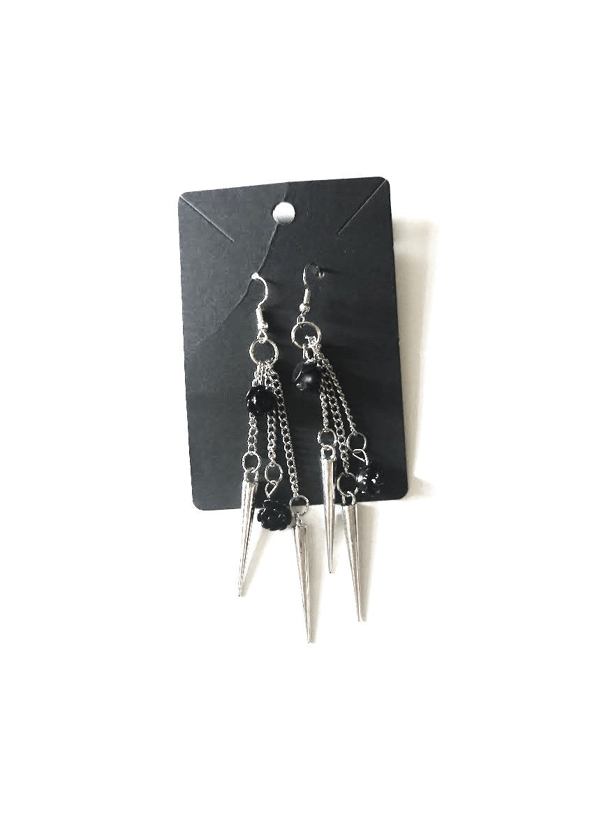 Spikes and Black Roses Earrings