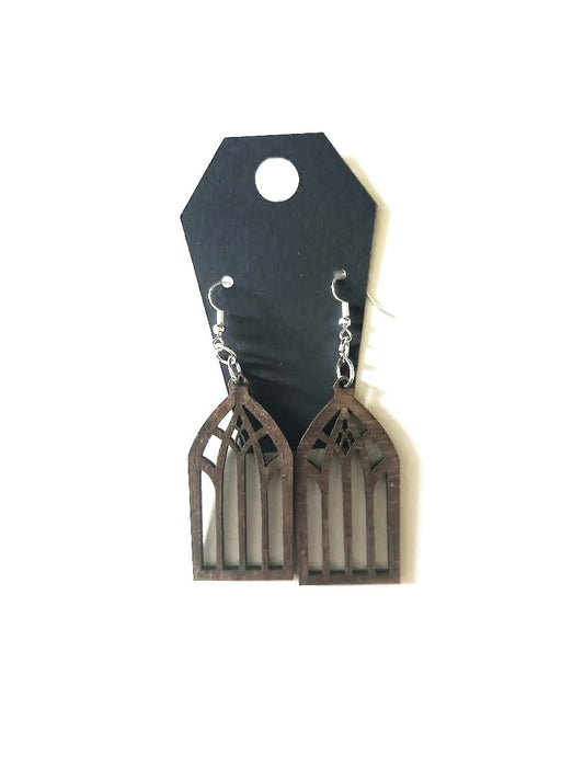 Wooden Cathedral Window Earrings Style 1