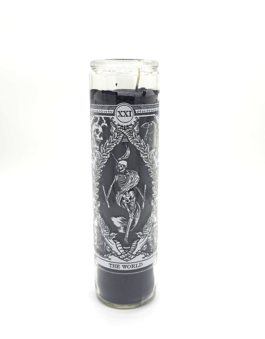 The World Tarot Tall Black Glass Candle