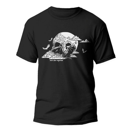Black Tshirt with a Moon and Bat graphic on the front.