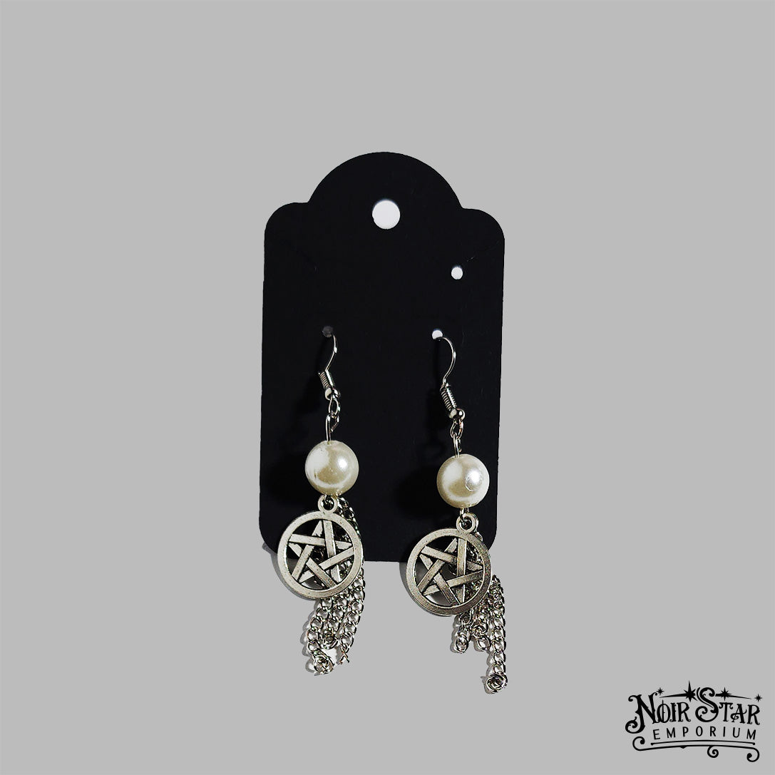 Mystical Pearl Pentagram Earrings
