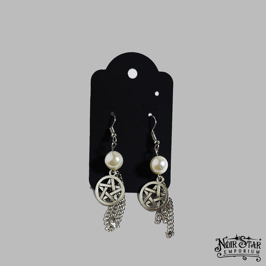Mystical Pearl Pentagram Earrings