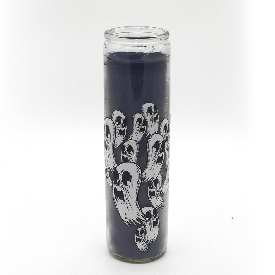 Black Candle in glass container with Ghost artwork
