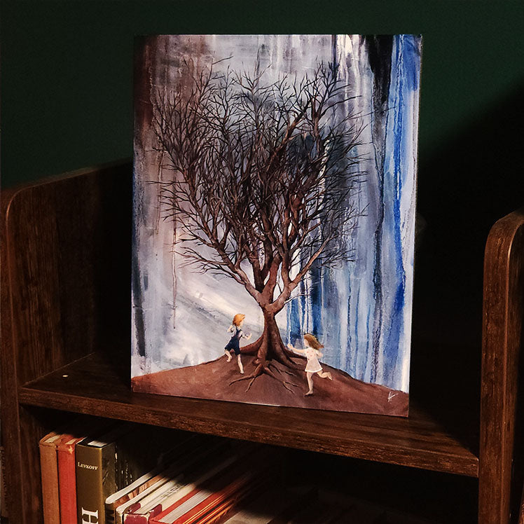 Kids Playing around Tree (Art Print on Metal)