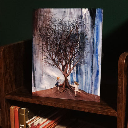 Kids Playing around Tree (Art Print on Metal)