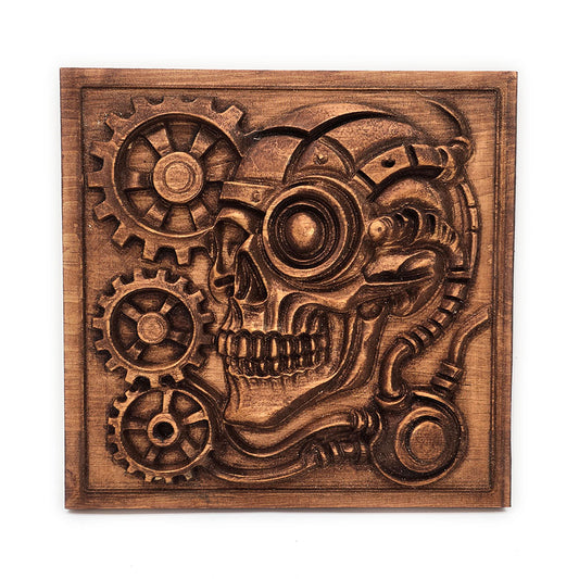 Mechanical Skull (Wood Carving)