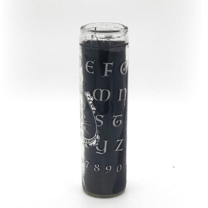 Black Candle in glass container with Ouija Board artwork
