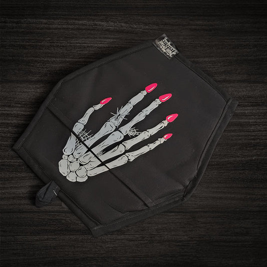 Skeleton Hand with Pink Nails Coffin Pot Holder
