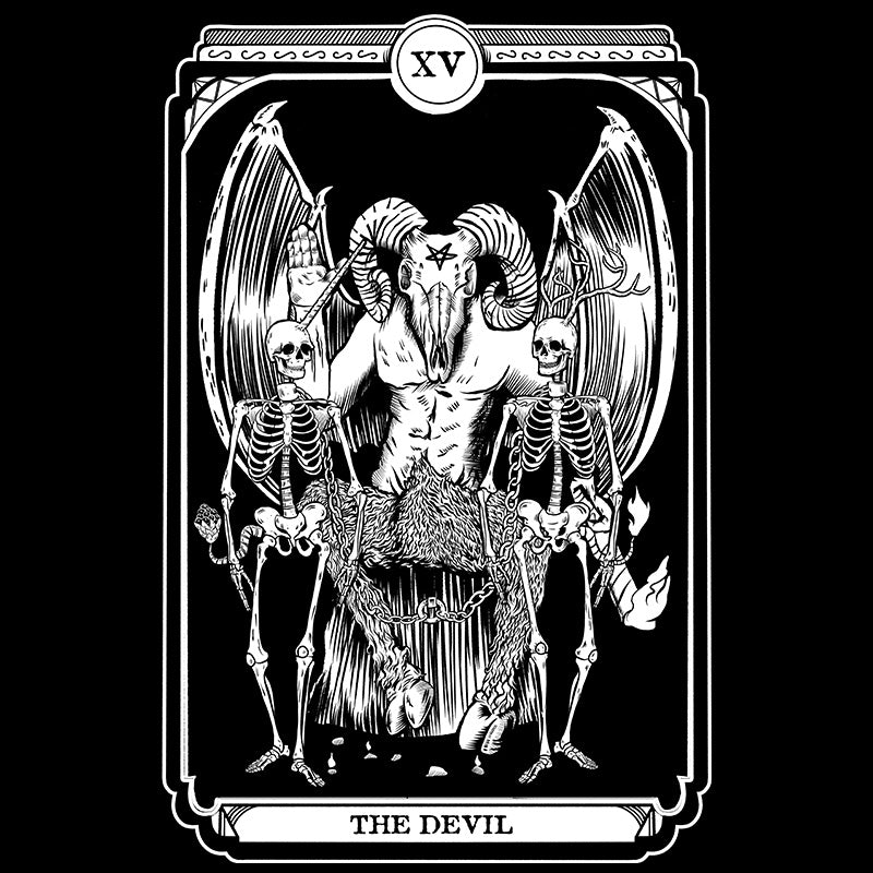 Black Tshirt with the Devil tarot graphic on the front.