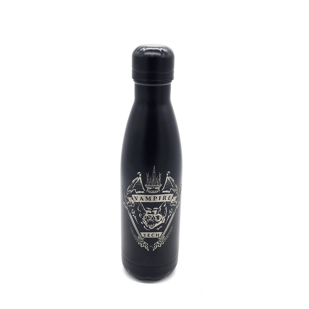 Black water bottle with 'Vampire Tech' design