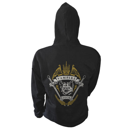Black hoodie with a vampire tech graphic